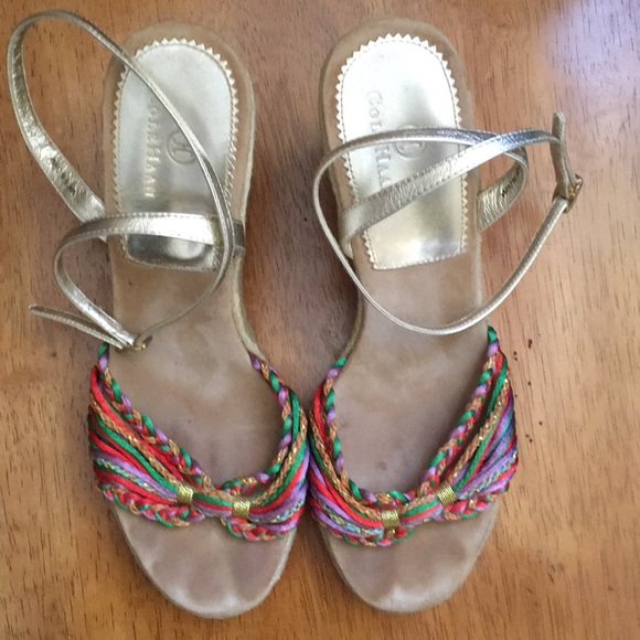 Cole Haan Espadrille Wedge Sandals Gold Shoes - Picture 4 of 8